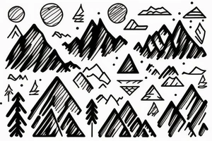 Snow capped Mountains and trees sketched tattoo idea