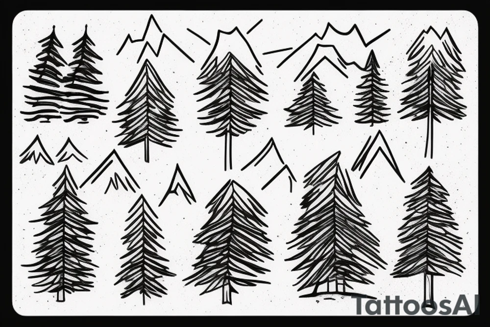 Snow capped Mountains and trees sketched tattoo idea