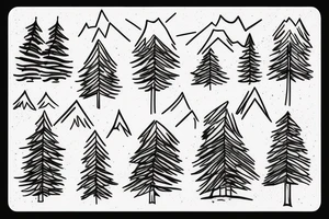 Snow capped Mountains and trees sketched tattoo idea