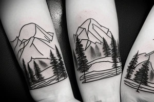 Snow capped Mountains and trees sketched, not abstract tattoo idea