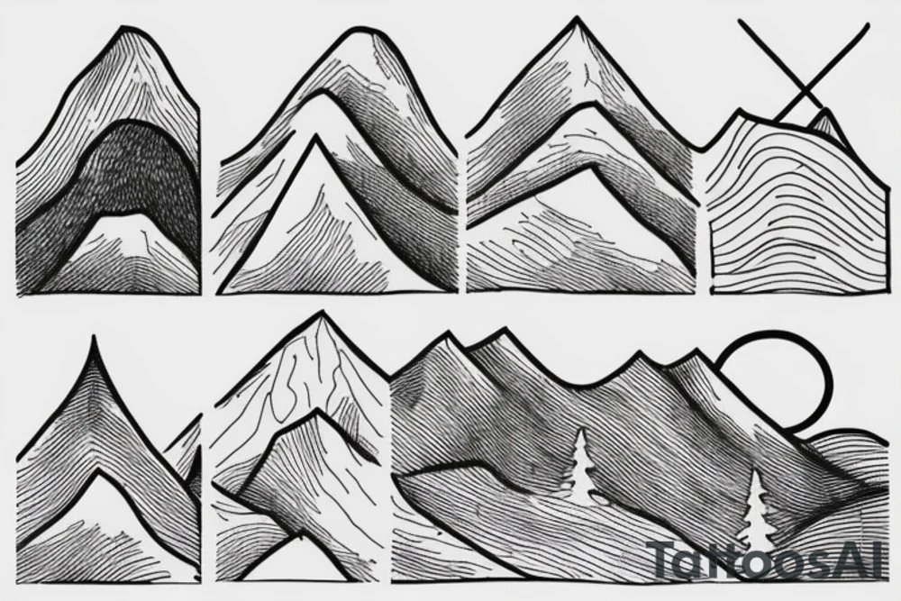 Snow capped Mountains and trees sketched, not abstract tattoo idea