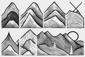 Snow capped Mountains and trees sketched, not abstract tattoo idea