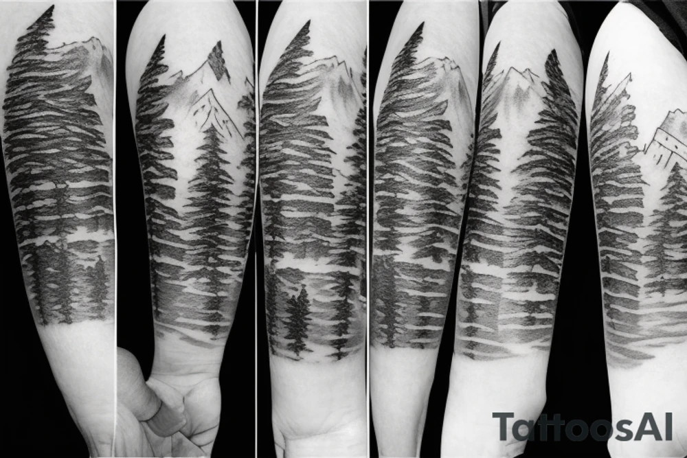 Snow capped Mountains and trees sketched, not abstract tattoo idea Snow capped Mountains and trees sketched, not abstract tattoo idea