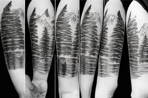 Snow capped Mountains and trees sketched, not abstract tattoo idea