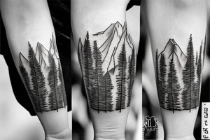 Snow capped Mountains and trees sketched, not abstract tattoo idea