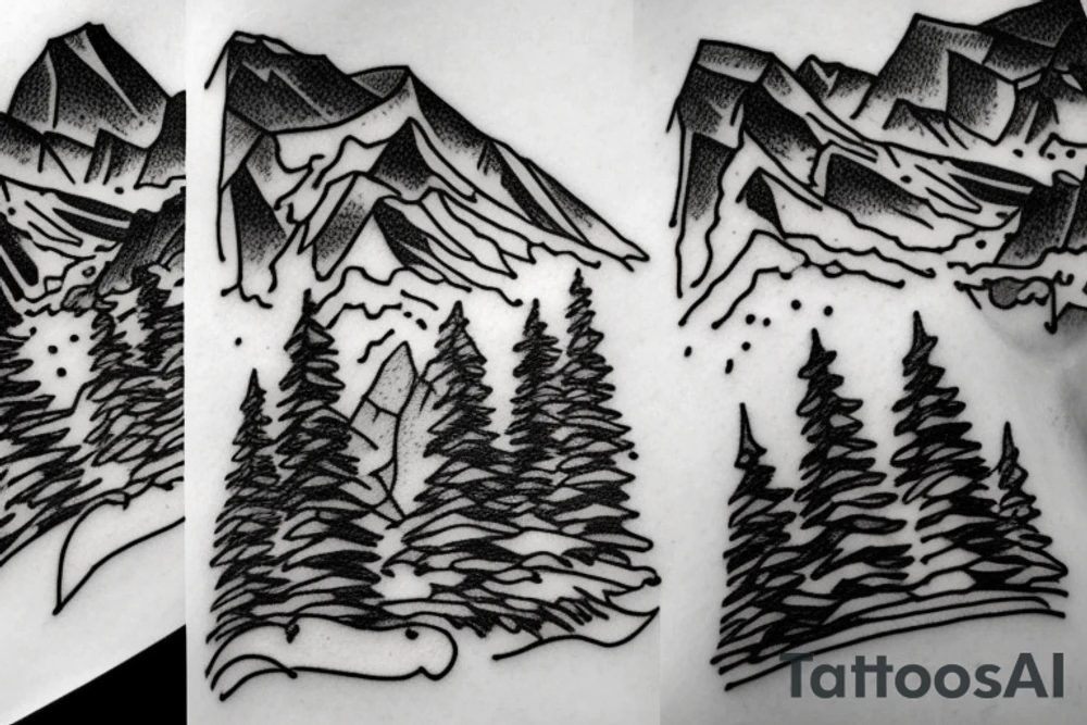 Snow capped Mountains and trees sketched, not abstract, small tattoo idea Snow capped Mountains and trees sketched, not abstract, small tattoo idea