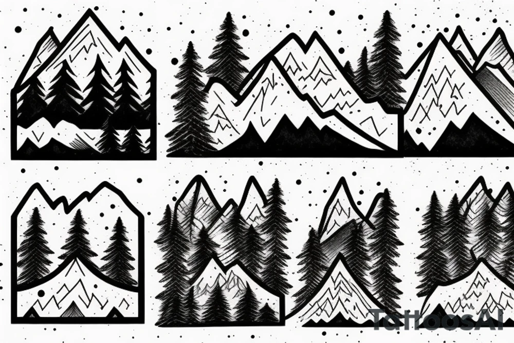 Snow capped Mountains and trees sketched, not abstract, small tattoo idea Snow capped Mountains and trees sketched, not abstract, small tattoo idea