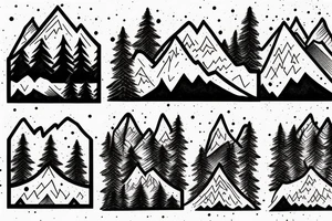 Snow capped Mountains and trees sketched, not abstract, small tattoo idea