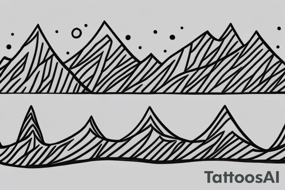 Snow capped Mountains and trees sketched, not abstract, small tattoo idea