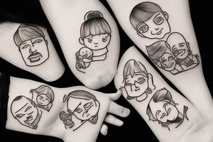 Line drawing of family with dad, mum, little girl and little boy tattoo idea