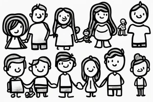 Line drawing of family with dad, mum, little girl and little boy tattoo idea