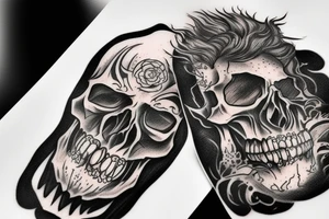 Wild west demon human face half skull tattoo idea