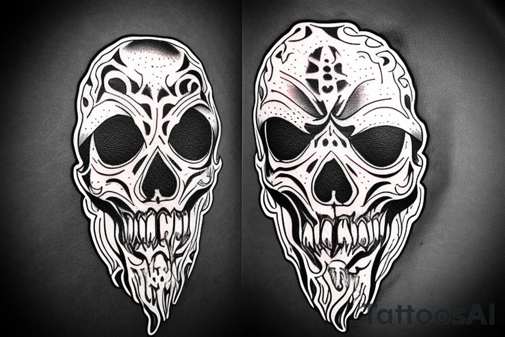 Wild west cowboy demon human face half skull tattoo idea