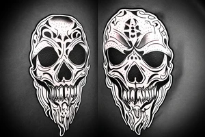Wild west cowboy demon human face half skull tattoo idea