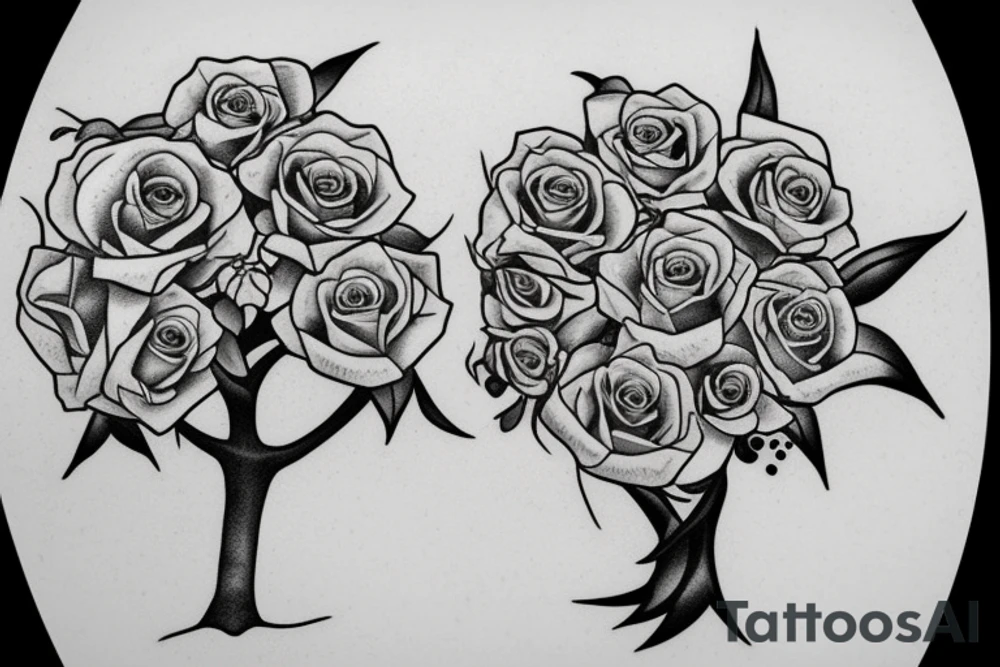 FAMILY TREE WITH ROSES AND CLOUDS tattoo idea