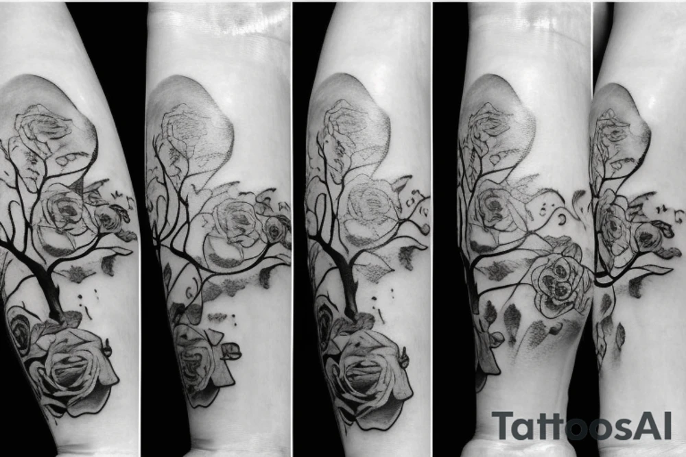 FAMILY TREE WITH ROSES AND CLOUDS tattoo idea
