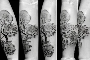FAMILY TREE WITH ROSES AND CLOUDS tattoo idea