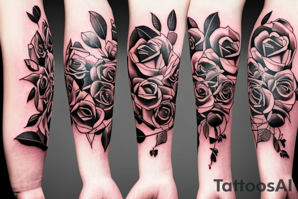 FAMILY TREE WITH ROSES AND CLOUDS tattoo idea