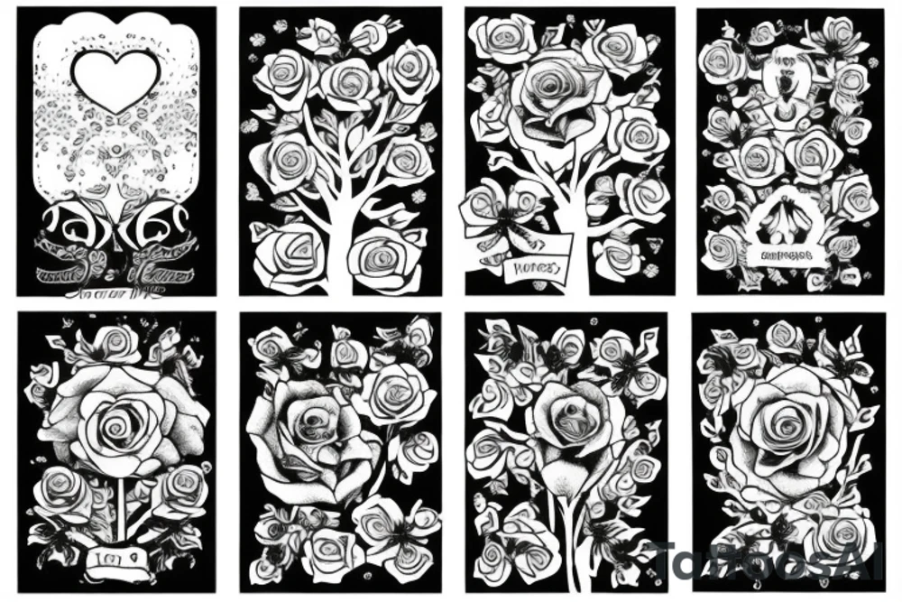 FAMILY TREE WITH ROSES AND CLOUDS tattoo idea