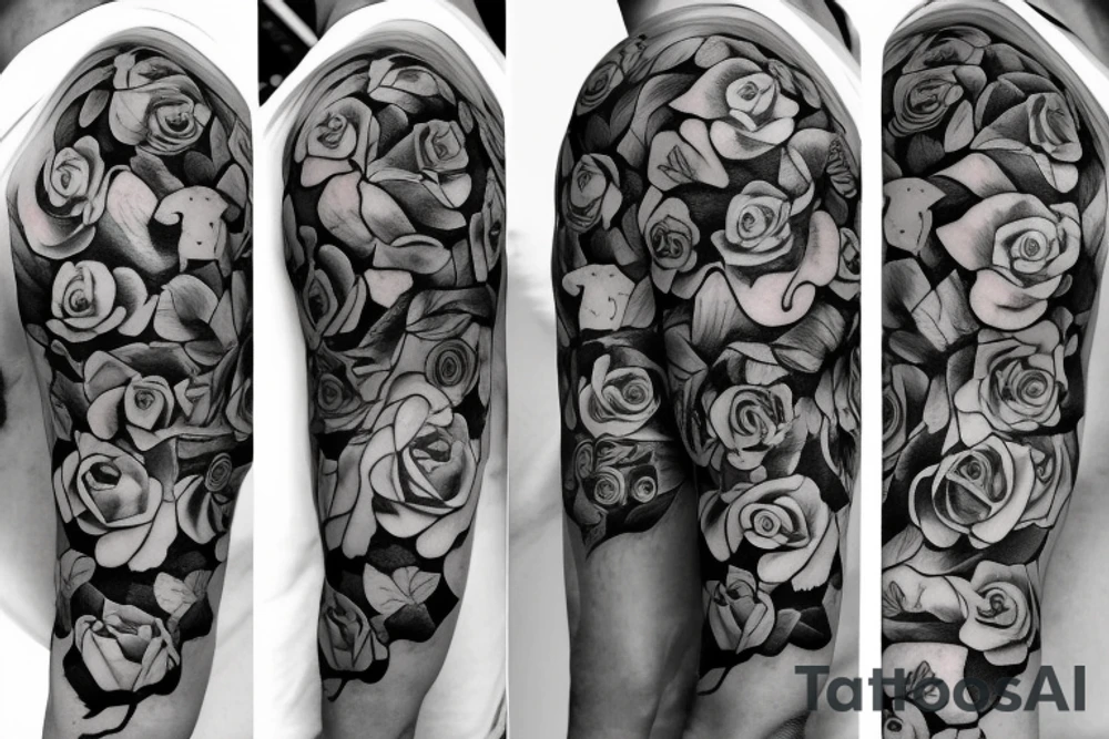 FAMILY TREE WITH ROSES AND CLOUDS tattoo idea