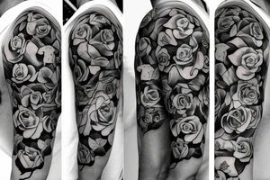 FAMILY TREE WITH ROSES AND CLOUDS tattoo idea