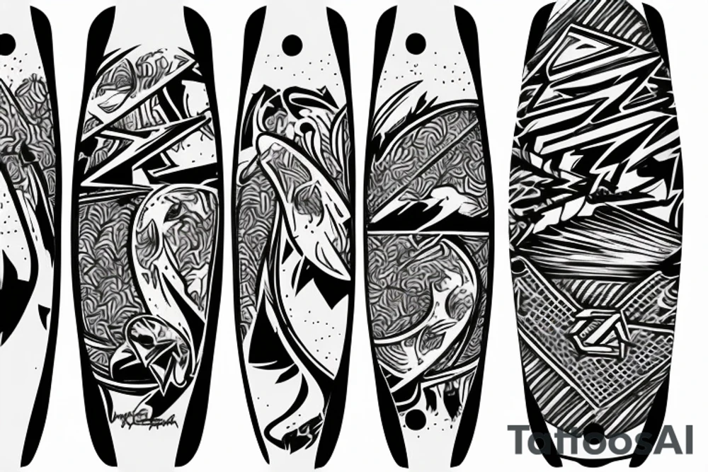 wakeskate board with a wakeboard handle next to it tattoo idea