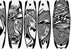 wakeskate board with a wakeboard handle next to it tattoo idea