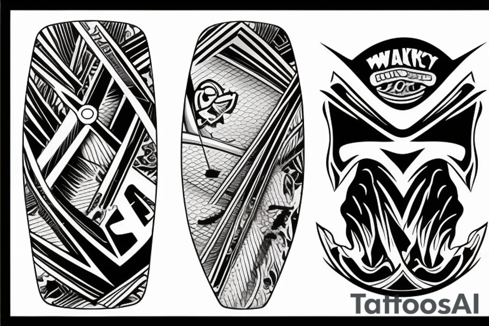 wakeskate board with a wakeboard handle next to it tattoo idea