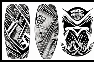 wakeskate board with a wakeboard handle next to it tattoo idea