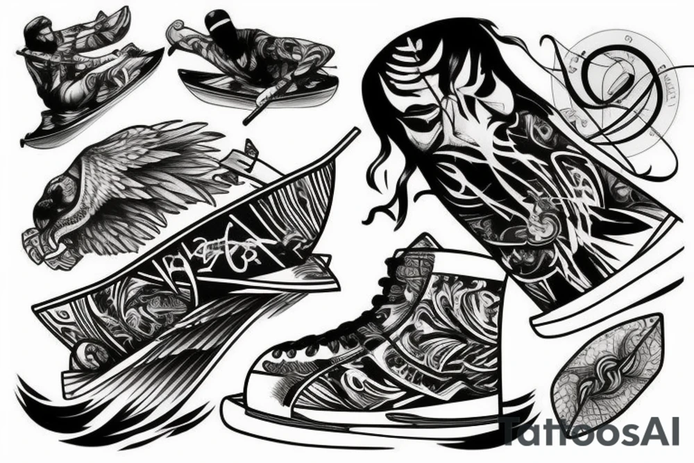 someone doing a kickflip on a wake skate tattoo idea