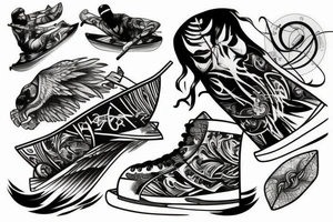someone doing a kickflip on a wake skate tattoo idea