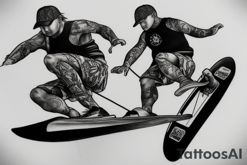 someone doing a kickflip on a wake skate tattoo idea