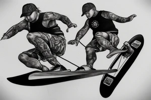someone doing a kickflip on a wake skate tattoo idea