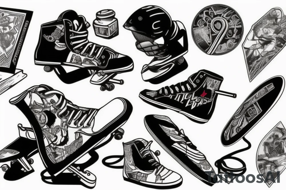 skater doing a kickflip tattoo idea