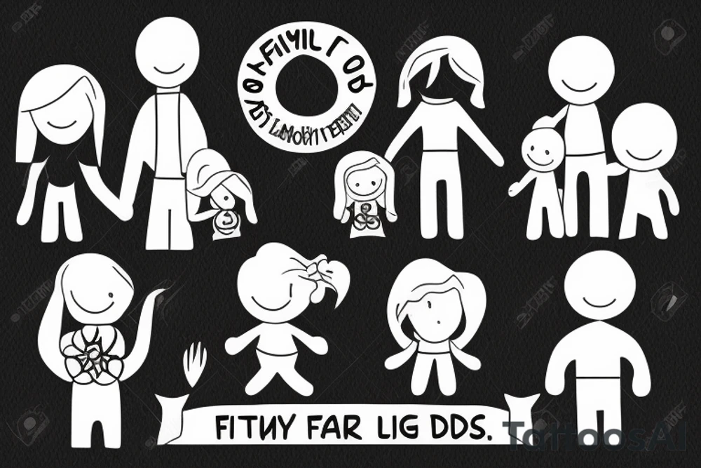 Family with a dad, mum, little girl and a little boy tattoo idea