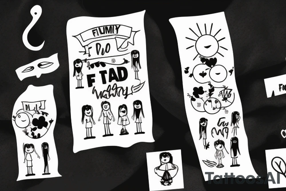 Family with a dad, mum, little girl and a little boy tattoo idea