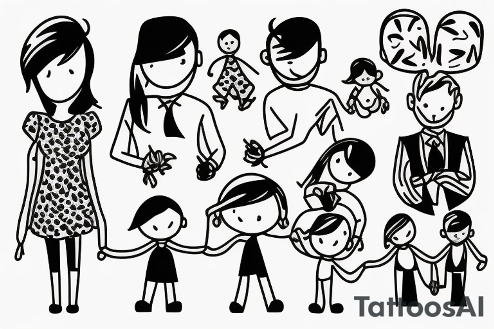Family with a dad, mum, little girl and a little boy tattoo idea