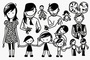 Family with a dad, mum, little girl and a little boy tattoo idea