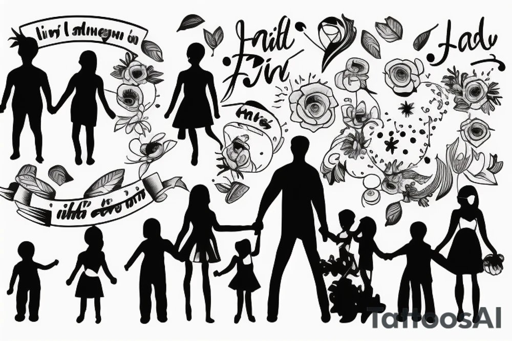 Family with a dad, mum, little girl and a little boy tattoo idea