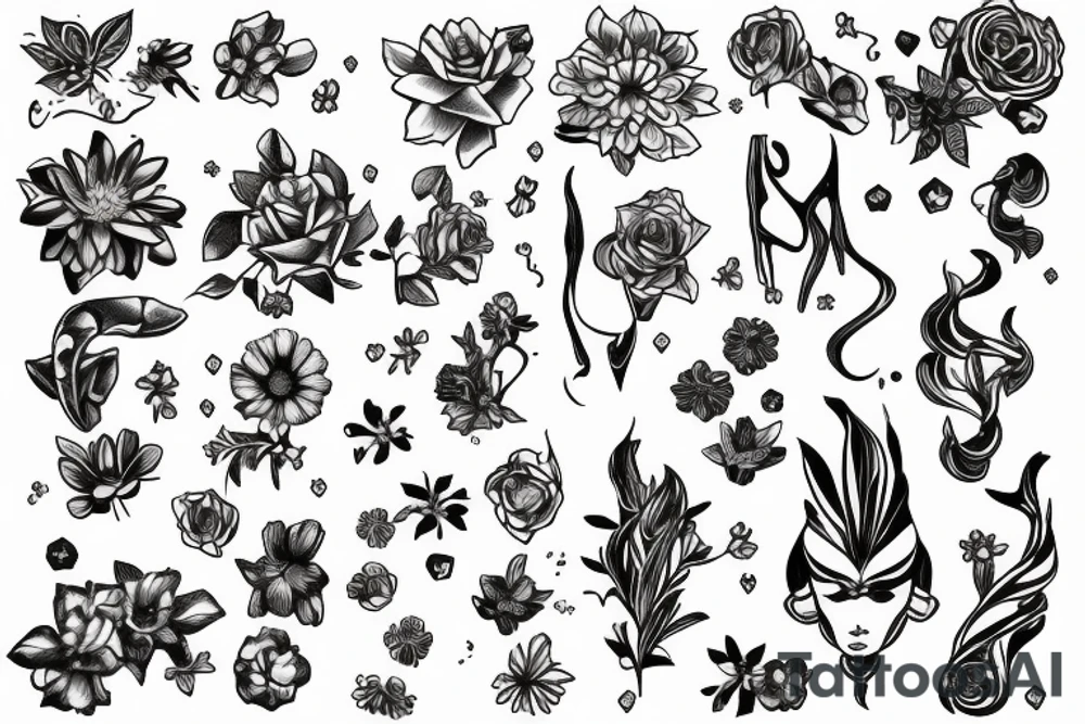 fine line chemical molecule of acetylcholine with flowers tattoo idea