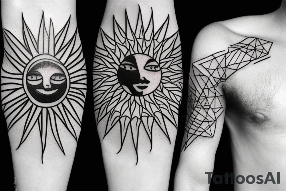 Small sun light rays tattoo idea