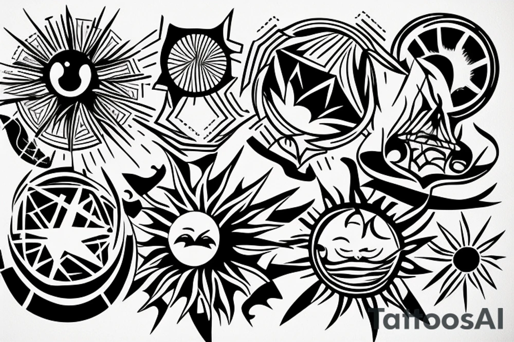 Small sun light rays tattoo idea