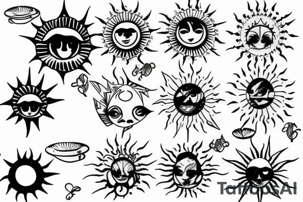 Small sun light rays tattoo idea