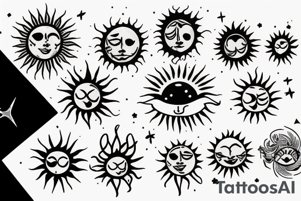 Small sun with ocean inside tattoo idea