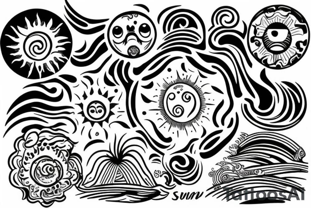 Small sun with ocean inside tattoo idea