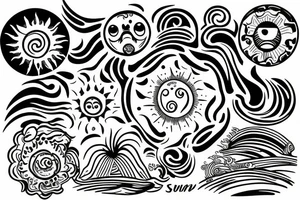 Small sun with ocean inside tattoo idea
