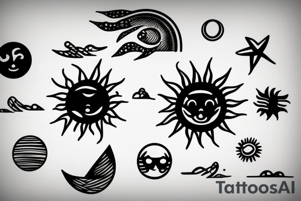 Small sun with ocean inside tattoo idea