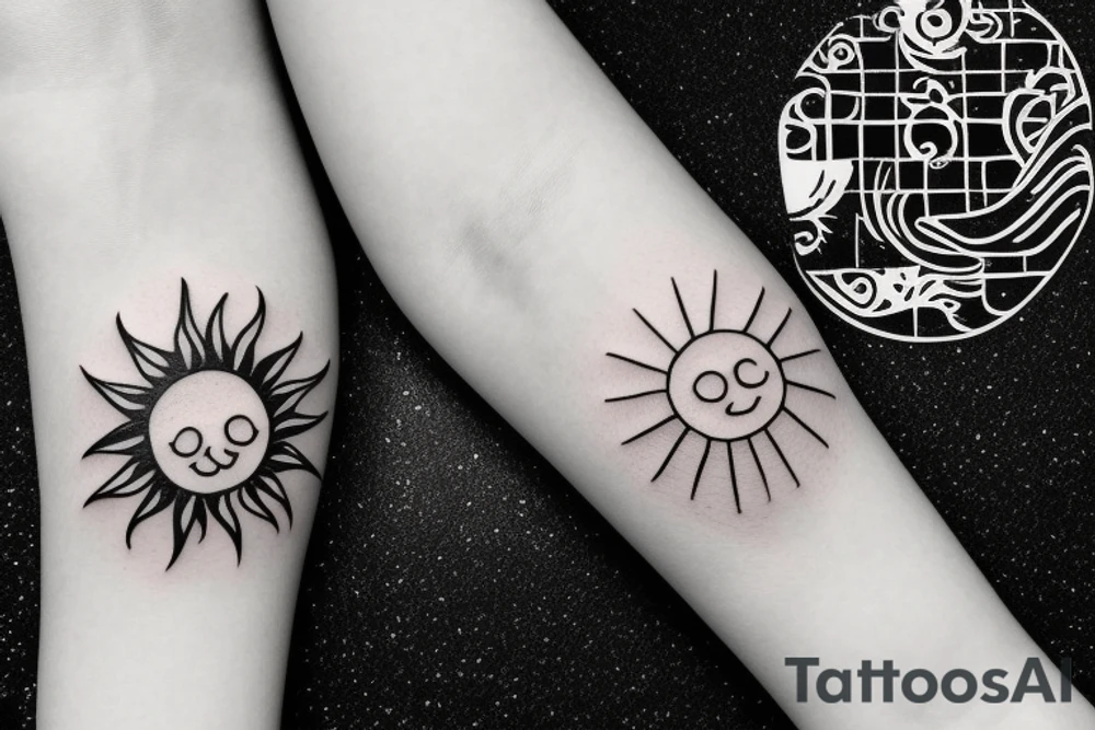 Small sun with ocean inside tattoo idea