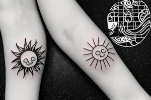 Small sun with ocean inside tattoo idea