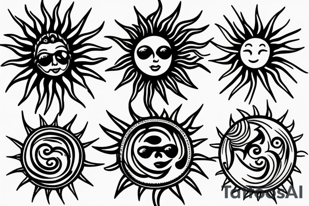 Small sun with ocean inside tattoo idea